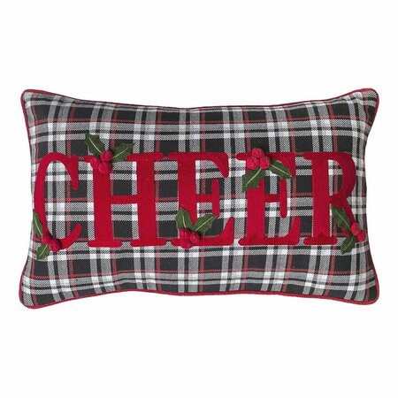 PUESTA EN ESCENA 12 x 20 in. Black Plaid Cheer Embroidered Pillow PU3691231